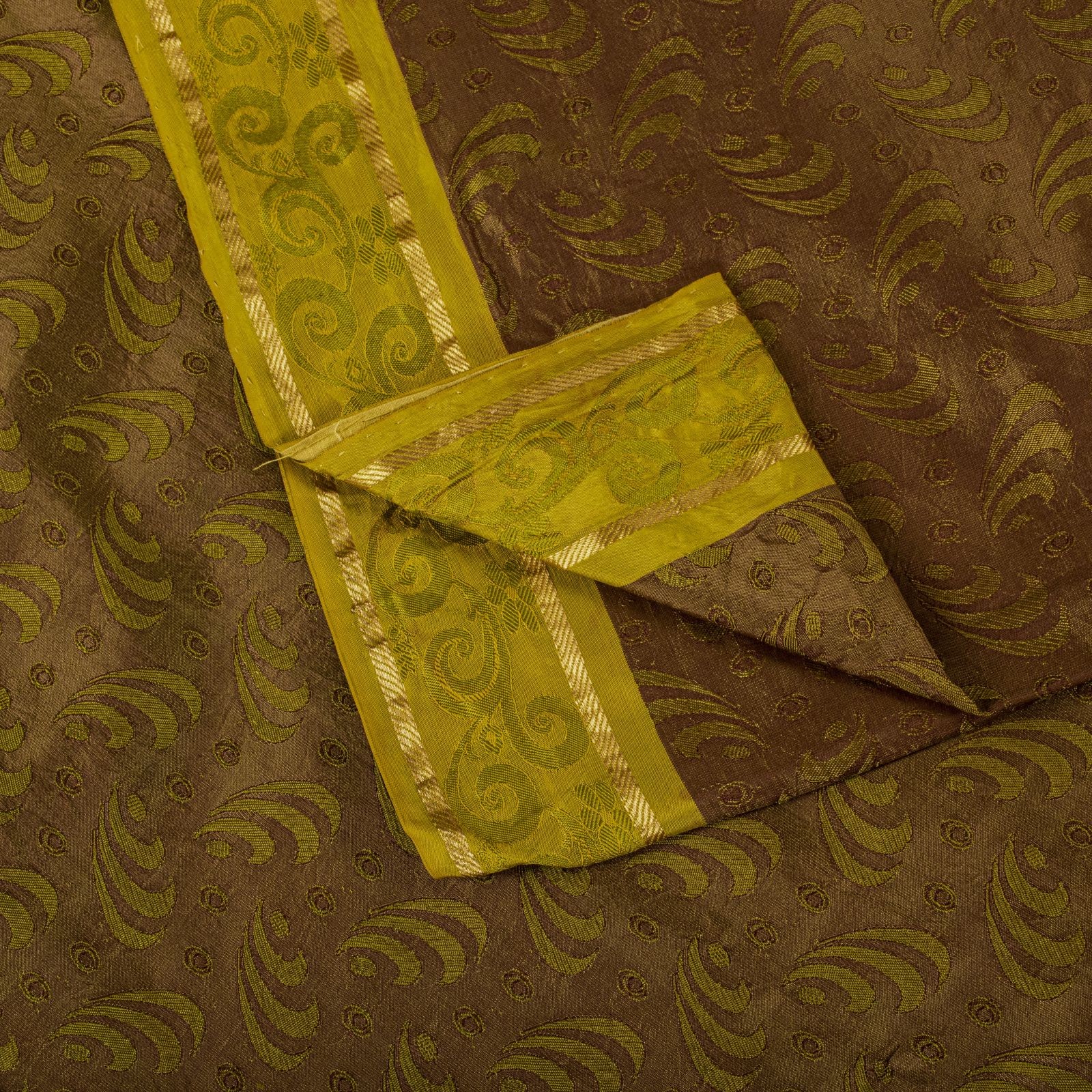 Sanskriti Vintage Saree Green Pure Silk Woven Wedding Sari 5+Yard Craft Fabric
