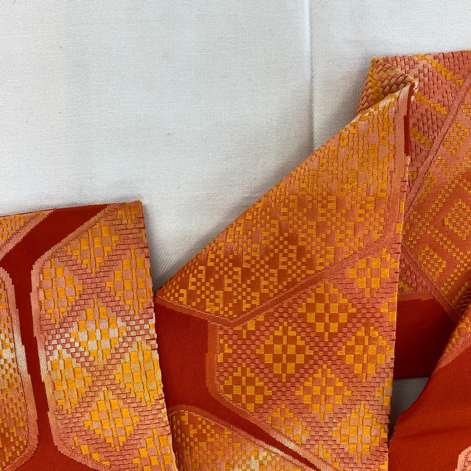 Japanese Vintage Kimono Nagoya Obi Silk Red Traditional Embroidery 139 x 11 in