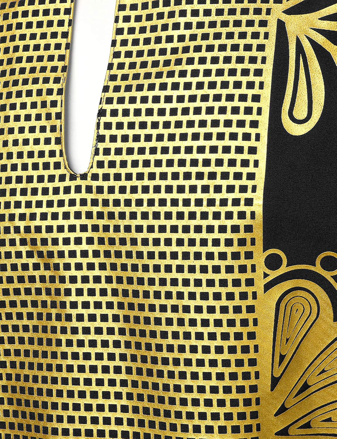 LucMatton Men’s African Dashiki Luxury Metallic Gold Printed Mandarin Collar Shi