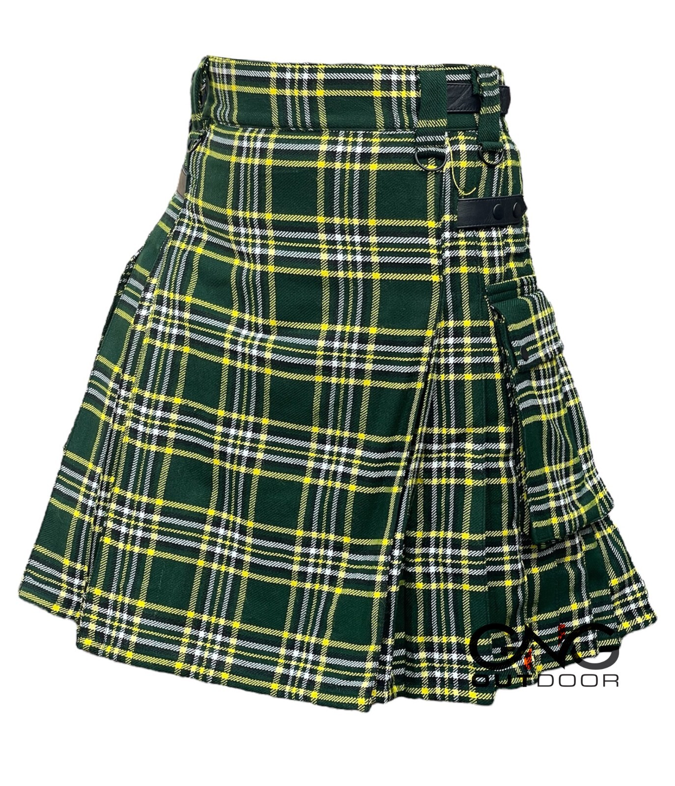 Scottish Men’s St Patrick Leather strap kilt Highland Tartan Utility kilt