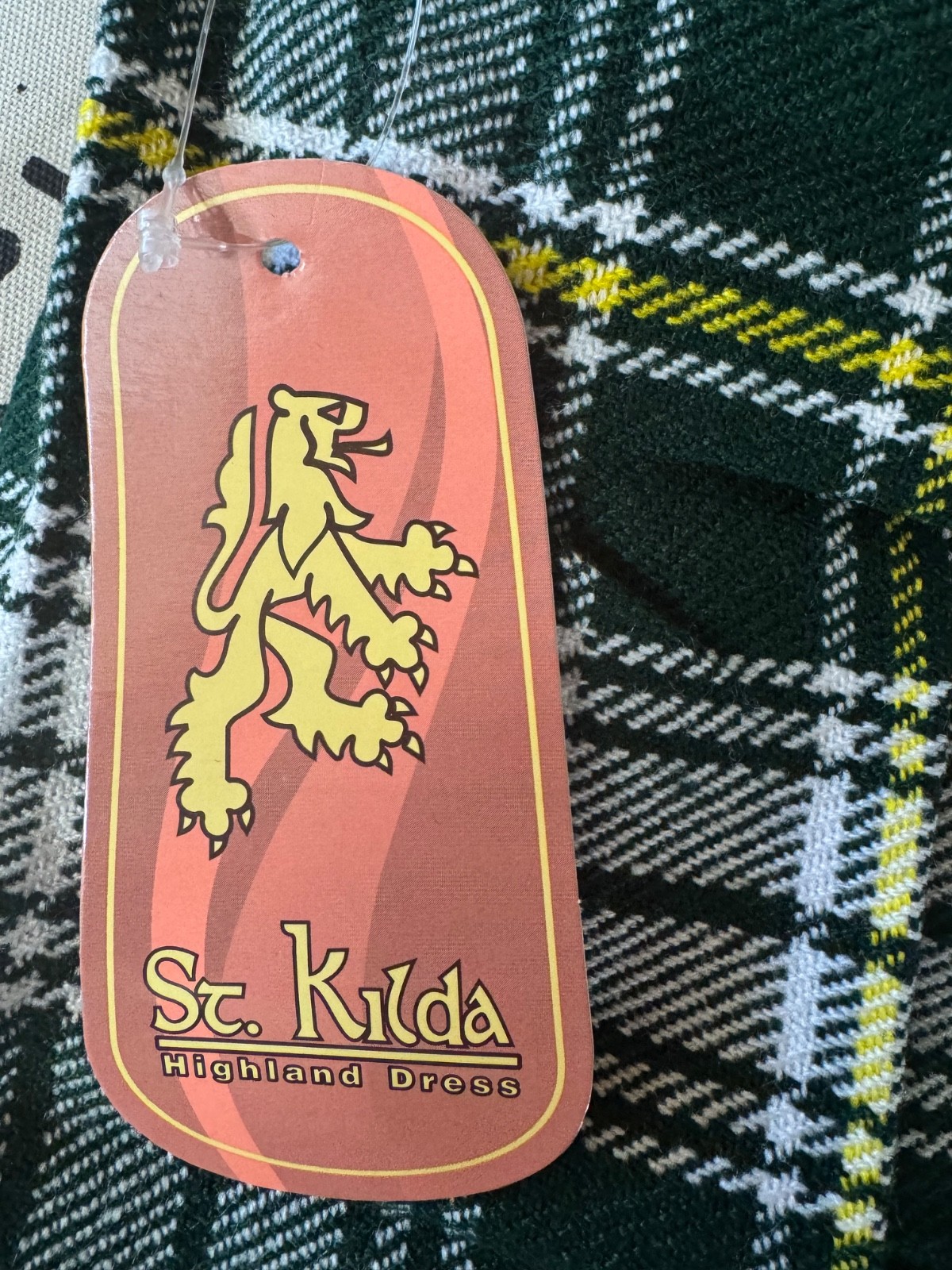 St Kilda Highland Plaid Dress Kilt Yellow and Green Scottish Size 42