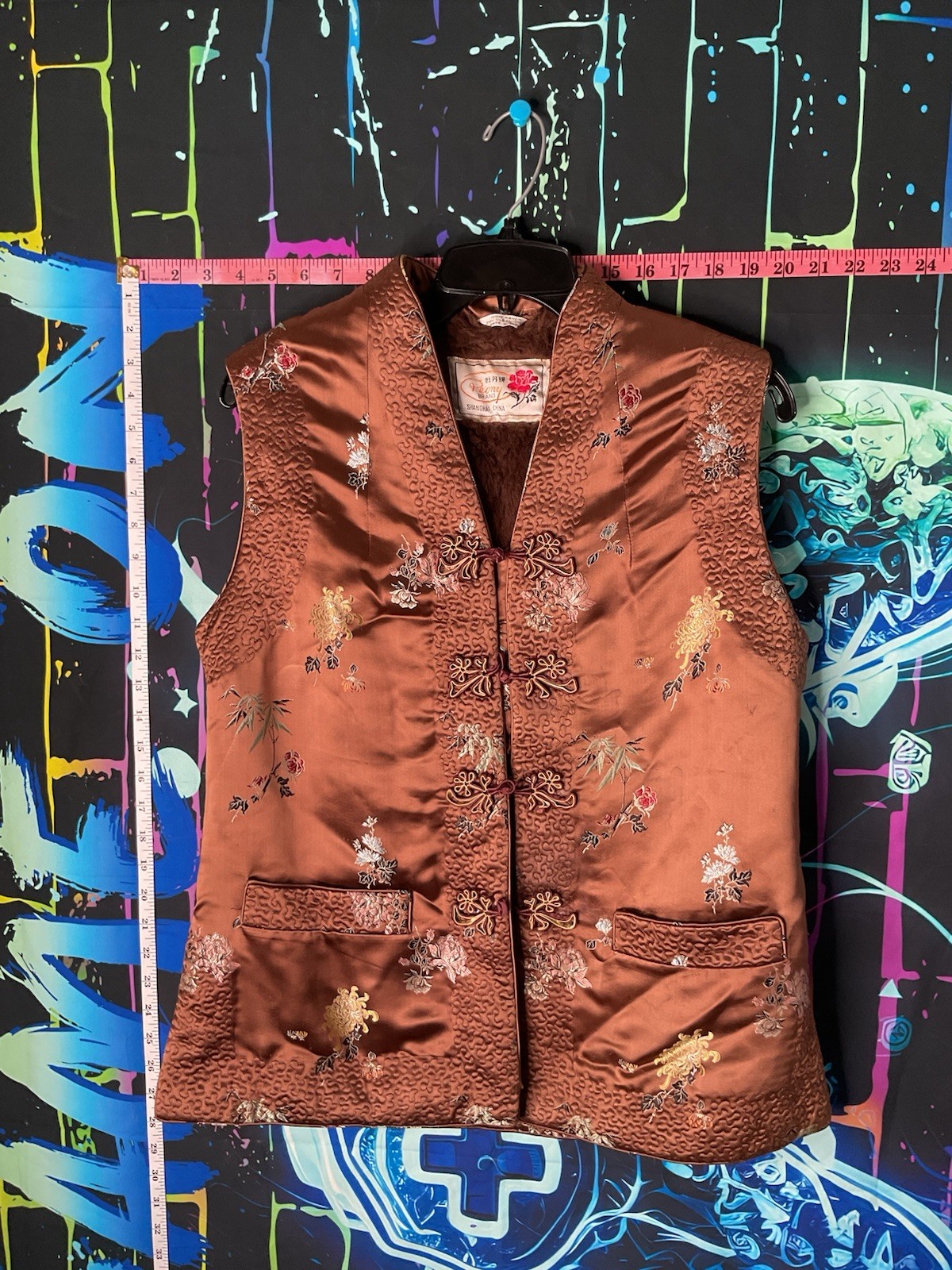 Vintage Peony Brand Shanghai China Green Floral Padded Vest