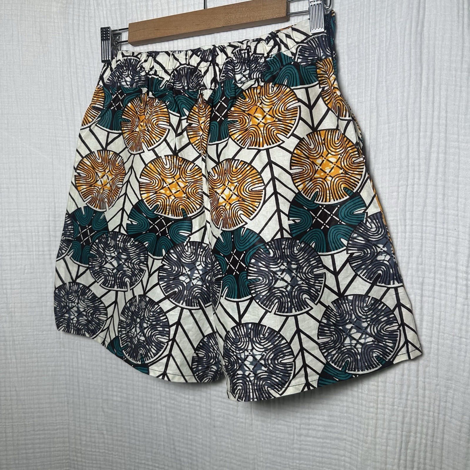 Grass Fields Ankara African Wax Spirals SHORTS Womens-10-Elastic-High Quality