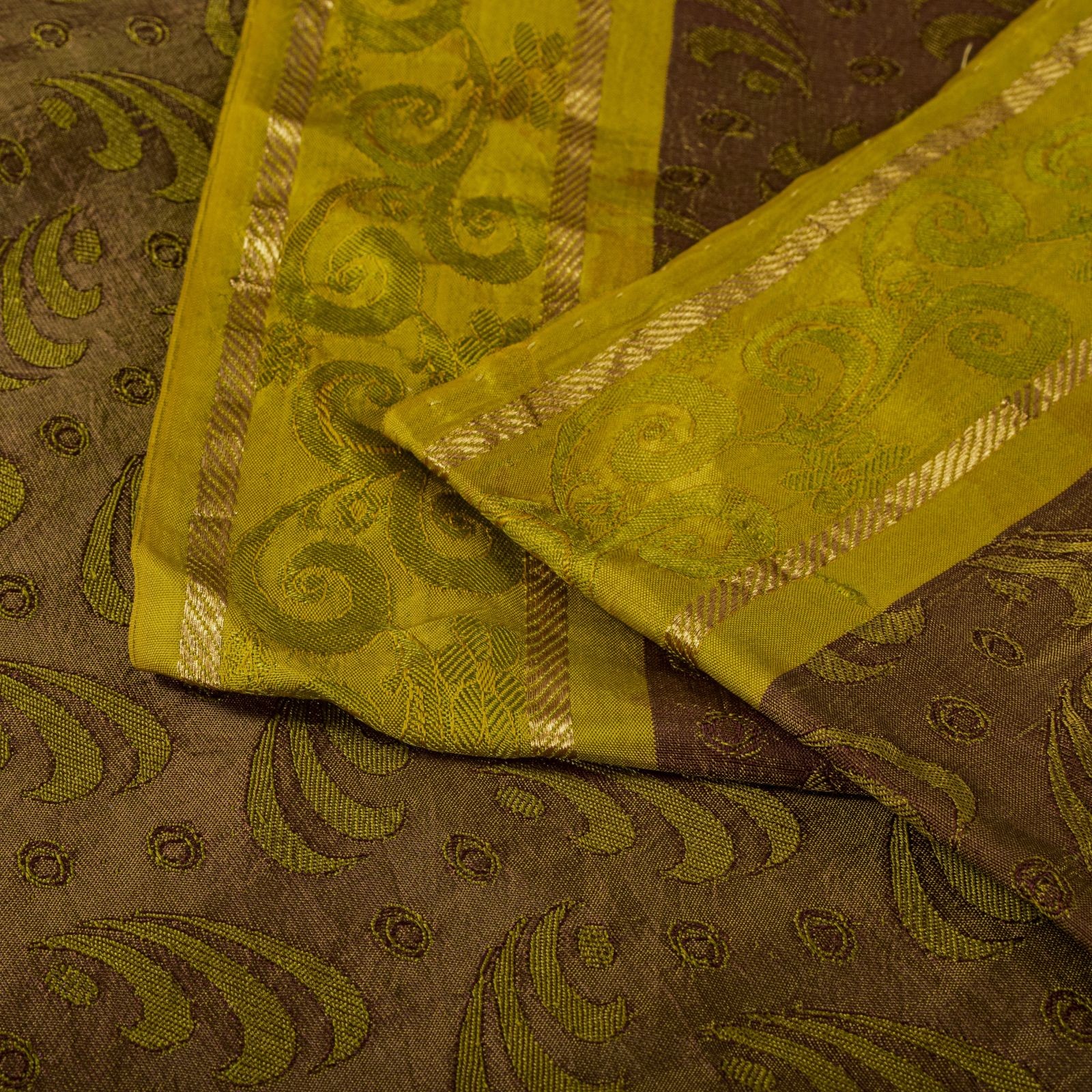 Sanskriti Vintage Saree Green Pure Silk Woven Wedding Sari 5+Yard Craft Fabric
