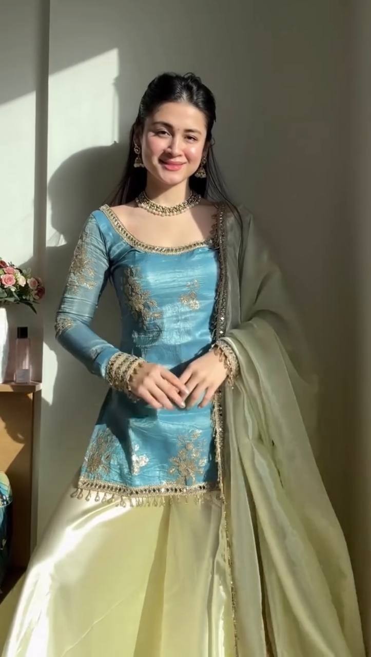 Designer Party Wear Silk Kurta Palazzo With Dupatta For Women & Girls