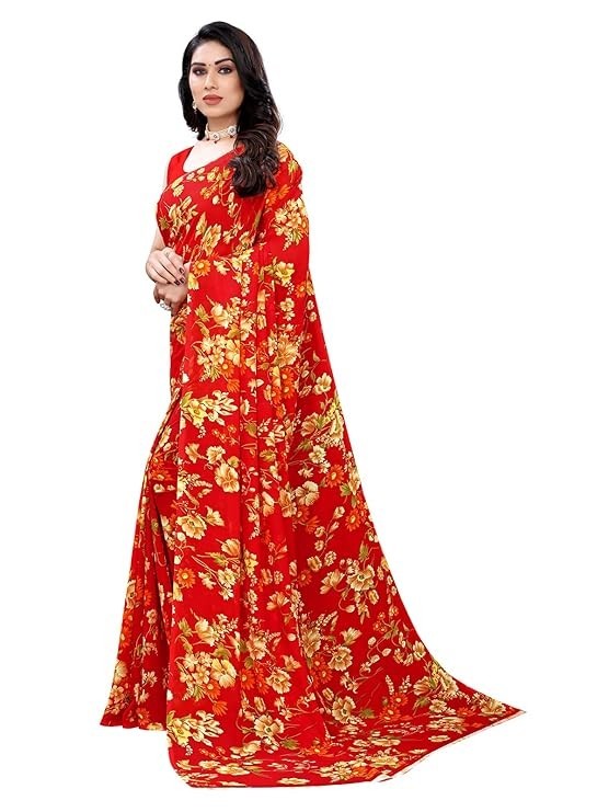 Women’s Floral Printed Georgette Saree with Unstitched Blouse Piece