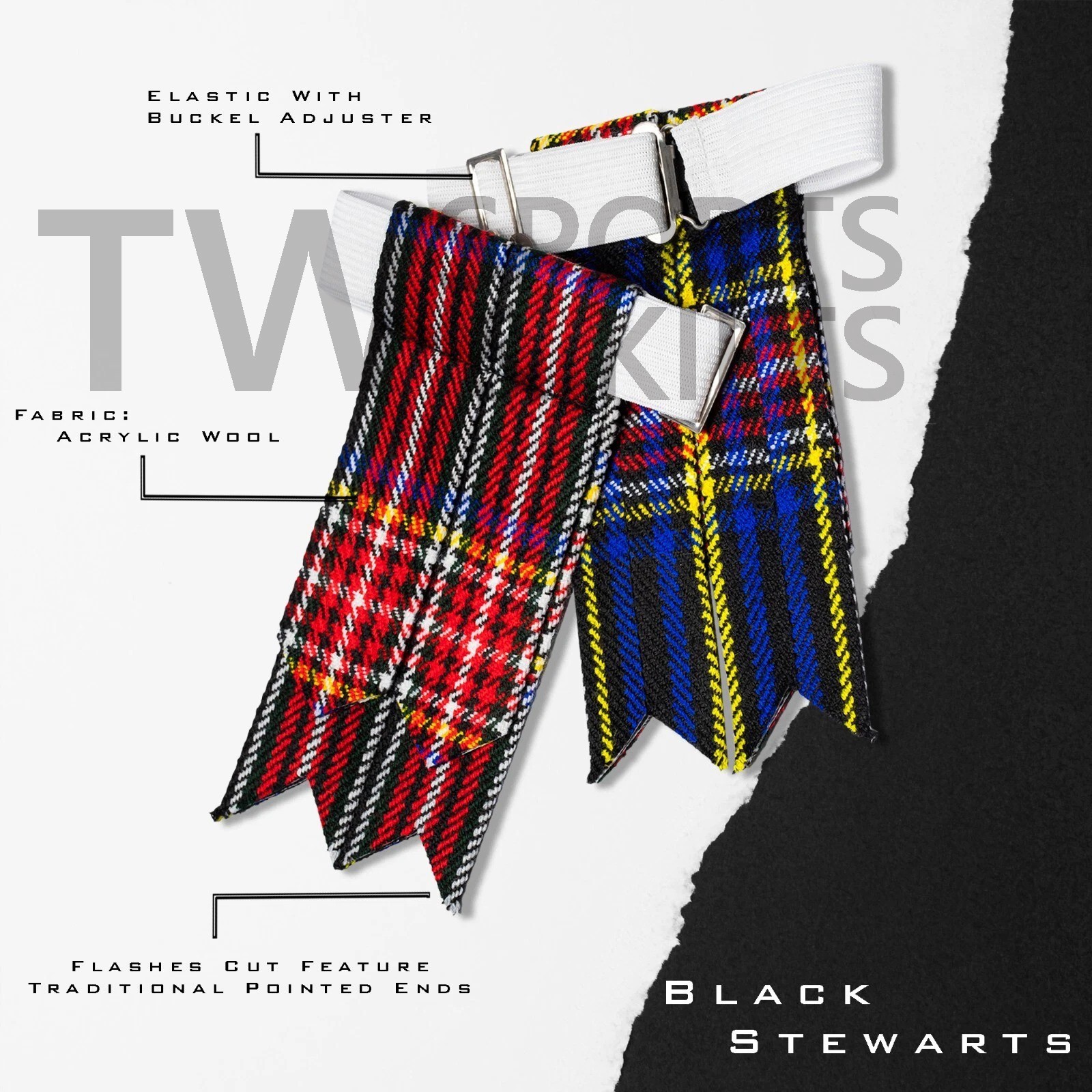 Scottish Men’s Outfit Black Stewart Tartan Kilt Set – 10 Pieces Kilt Accessories