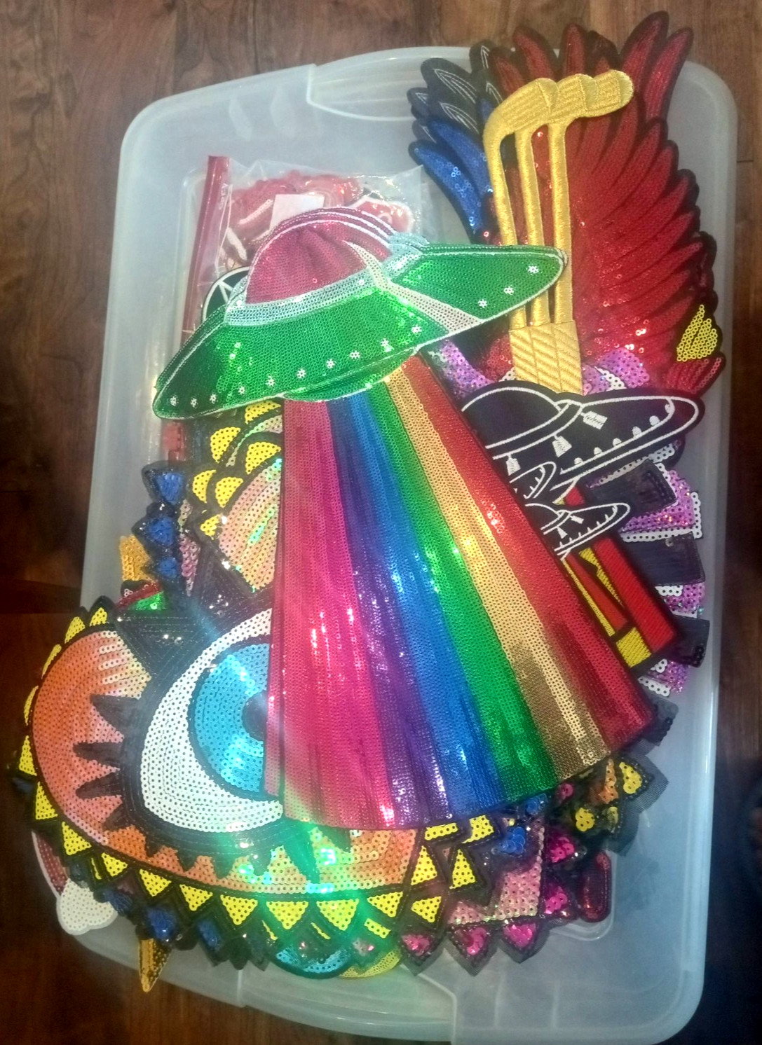 New Iron On Sequined LARGE 14inch Rainbow UFO Applique