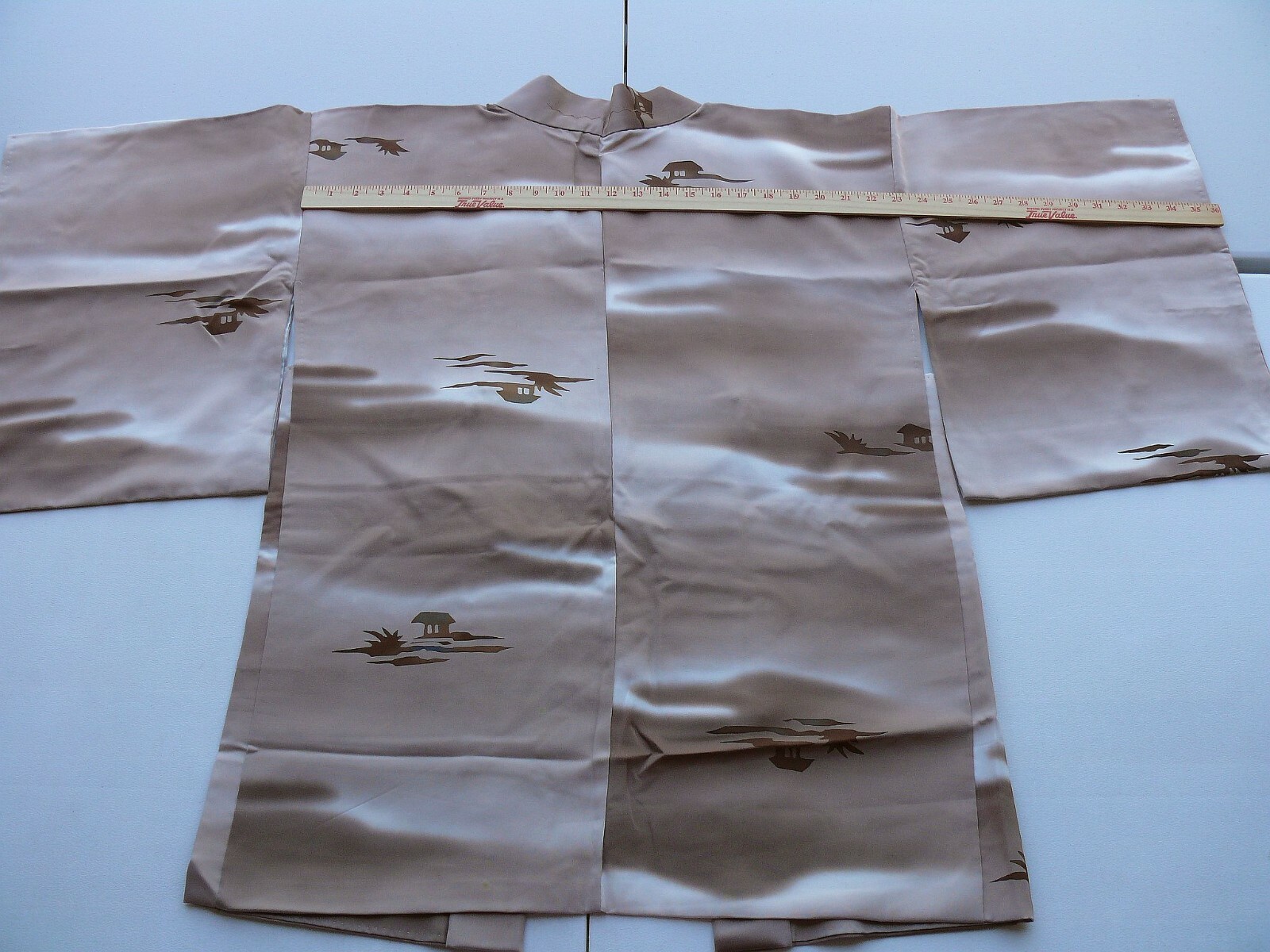 100% SILK VINTAGE SILK HAORI JACKET:Classic Rural Landscape MOCHA @Z83e+