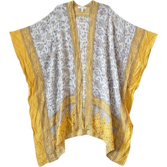 Kimono One Size Yellow Floral Paisley Open Front Wrap Boho