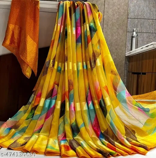 Women Satin Five Star Patta Saree With blouse