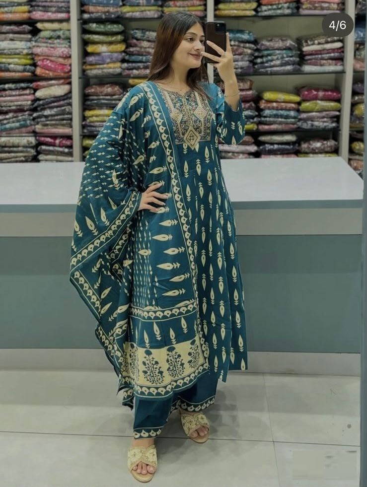 Designer Women’s Straight Kurti Pant Dupatta Set Indian Bollywood Salwar Kameez