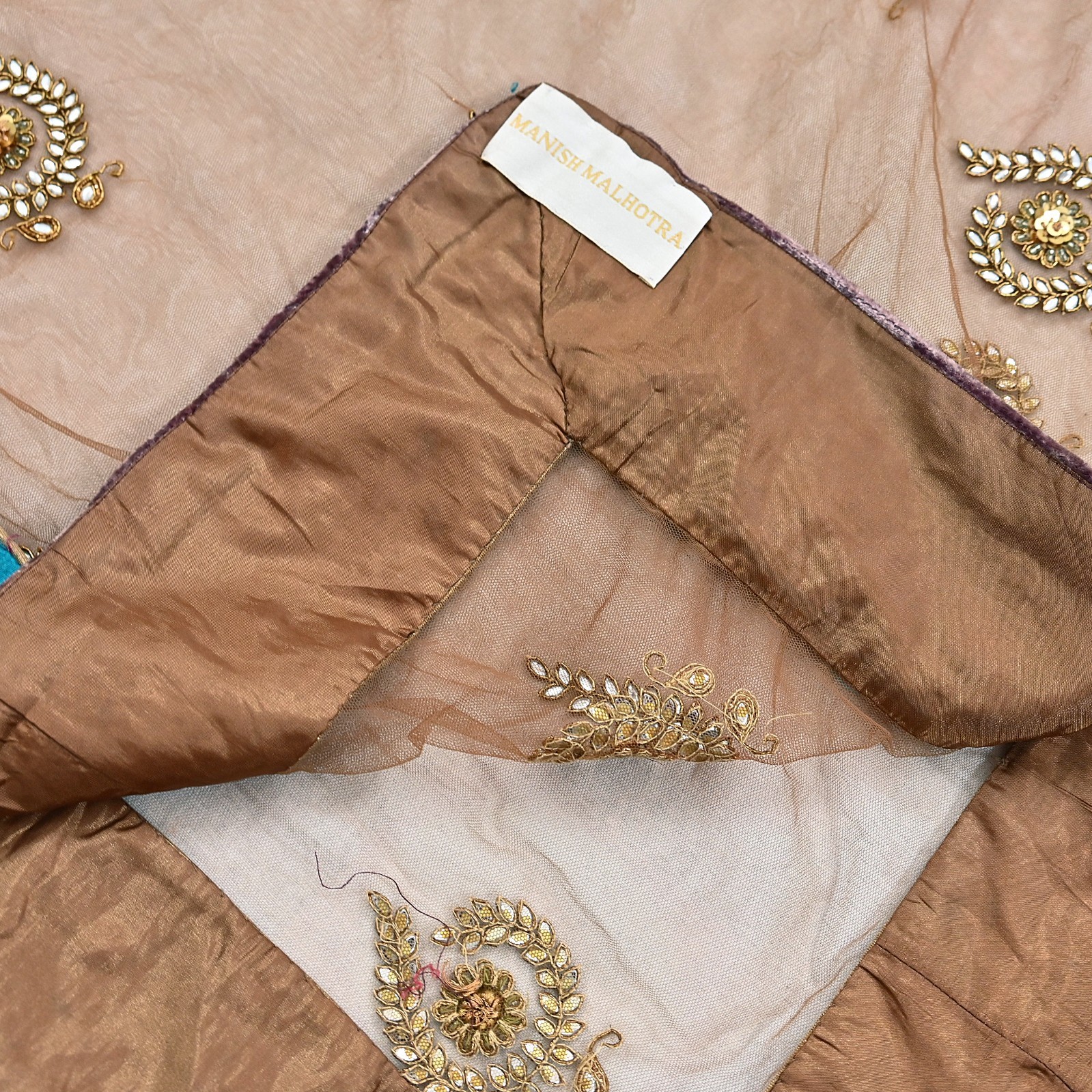 Indian Vintage Heavy Brown Net/Mesh Hand Embroidered Designer Dupatta