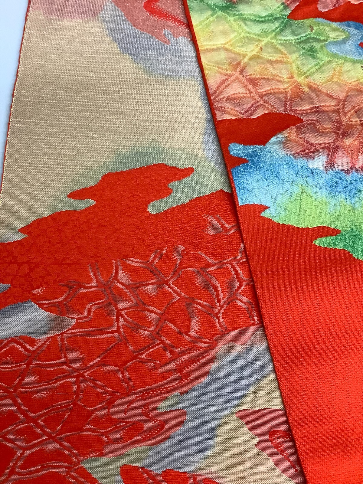 Japanese Vintage Kimono Nagoya Obi silk red expensive tradition 140.1×11.8inch