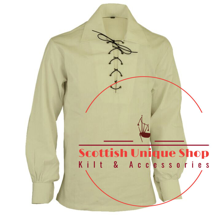 Ghillie KILT SHIRT Scottish Jacobite Jacobean Cotton Shirt – Size Small To 5XL