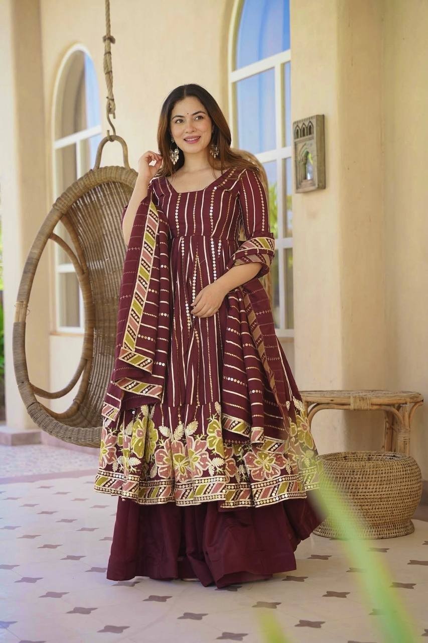 Launching New Maroon Faux Georgette Anarkali Suit With Dupatta For Wedding Wear