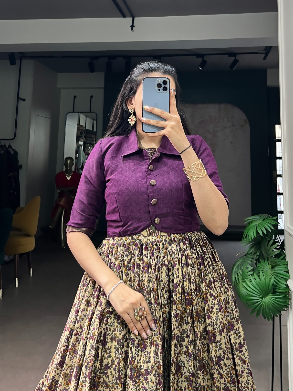 Chanderi Cotton Anarkali Dress with Koti Printed Zari Weaving Party Wedding