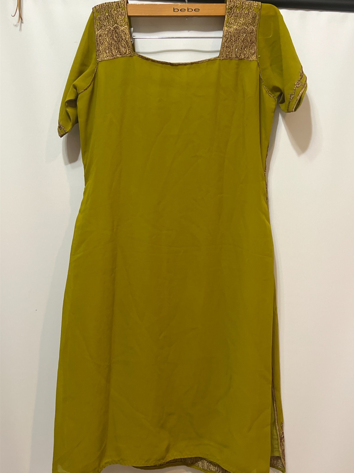 Pre-Owned Olive Green Indian Kurta Dress Embroidered Ethnic Tunic
