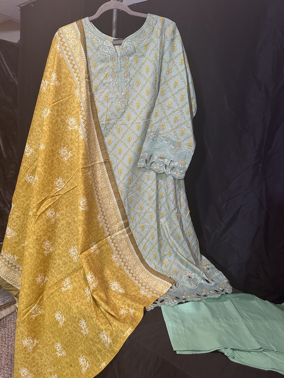 Bin Saeed Lawn Cotton 3 Pc Suit-premium Cut Work Emb- Aline Style-M & L – $44