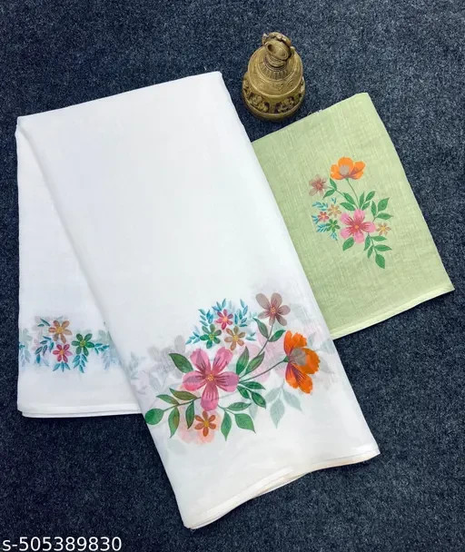 Women’s Cotton Linen saree with Separate Blouse Piece