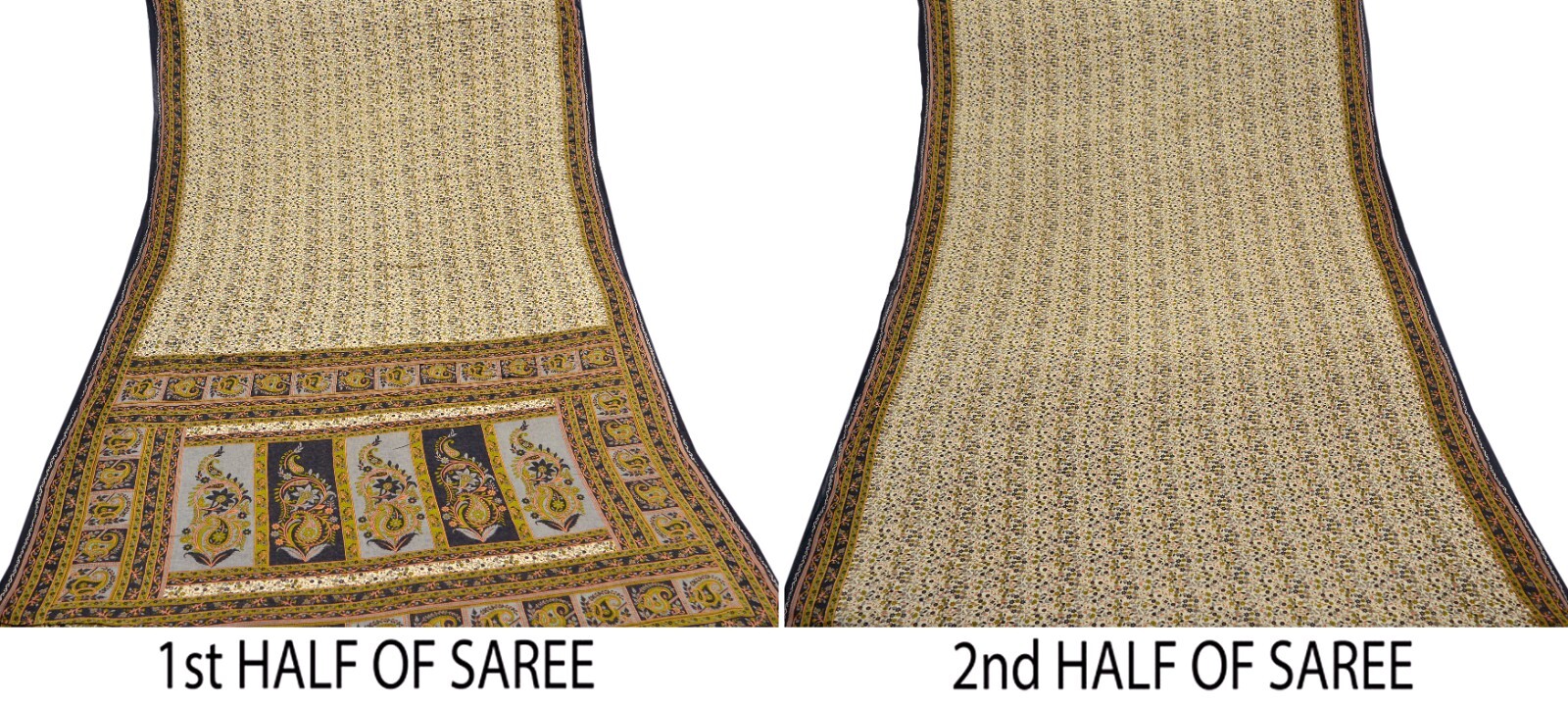 Indian Vintage Sari Ivory Printed Pure Cotton Sarees 5Yd Craft Fabric Sarong