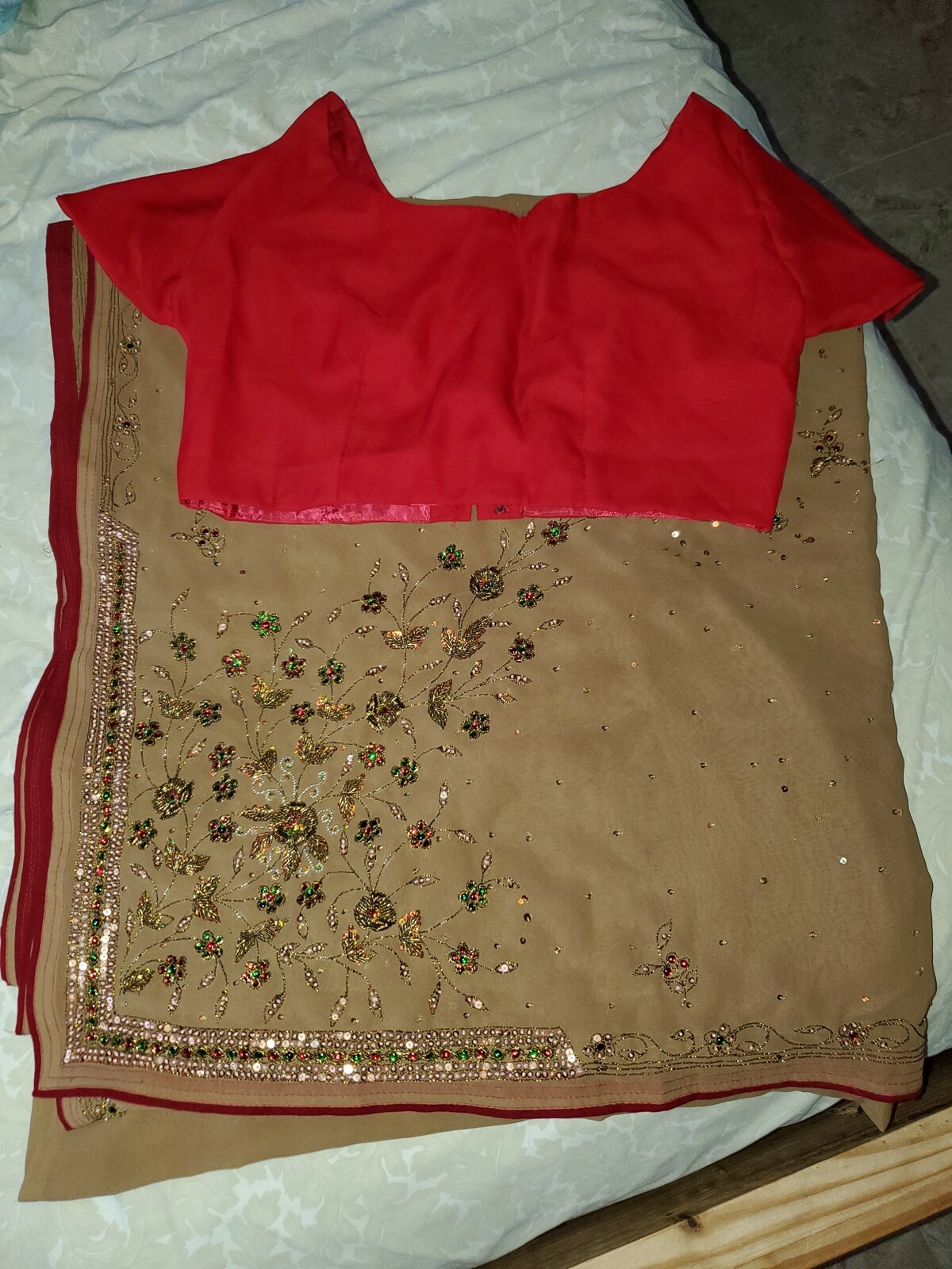Saddle / Tan Georgette Saree Sequence Work & Blouse Ethnic Partywear Sari Wear