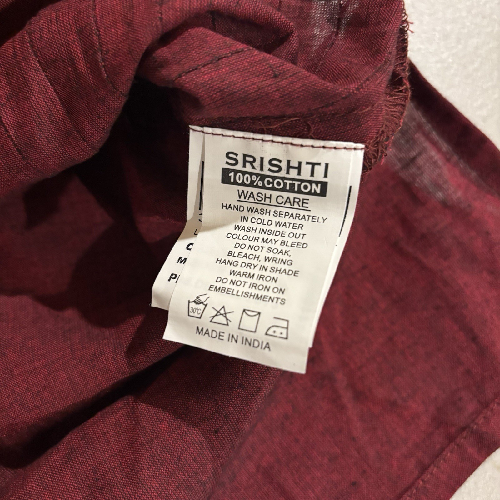 SRISHTI Maroon Kurta Cotton Faux Button Front Size Large Banded Neck W-13
