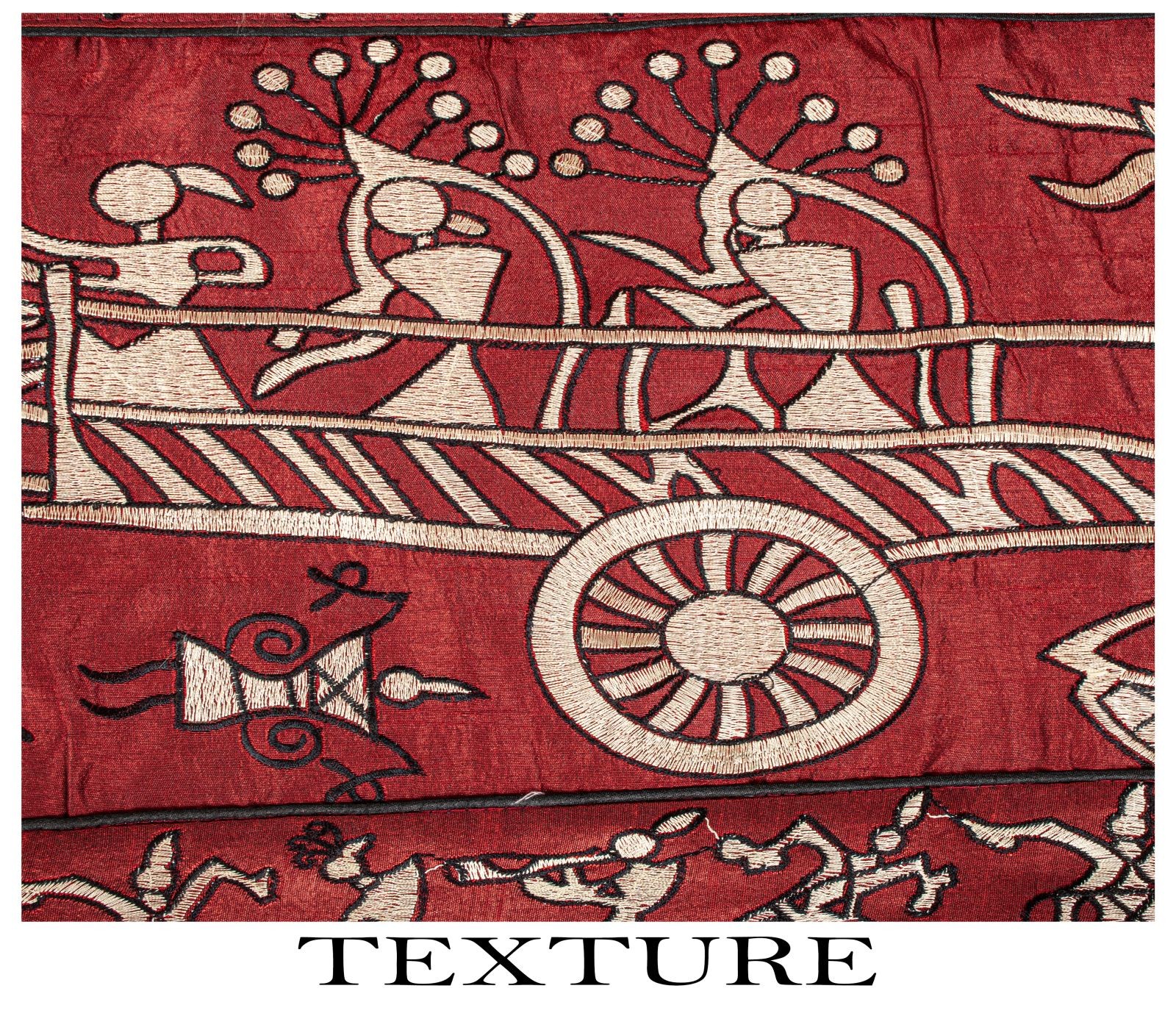 Sanskriti Vintage Cream-Red Saree Art Silk Embroidered Warli Art Sari Fabric