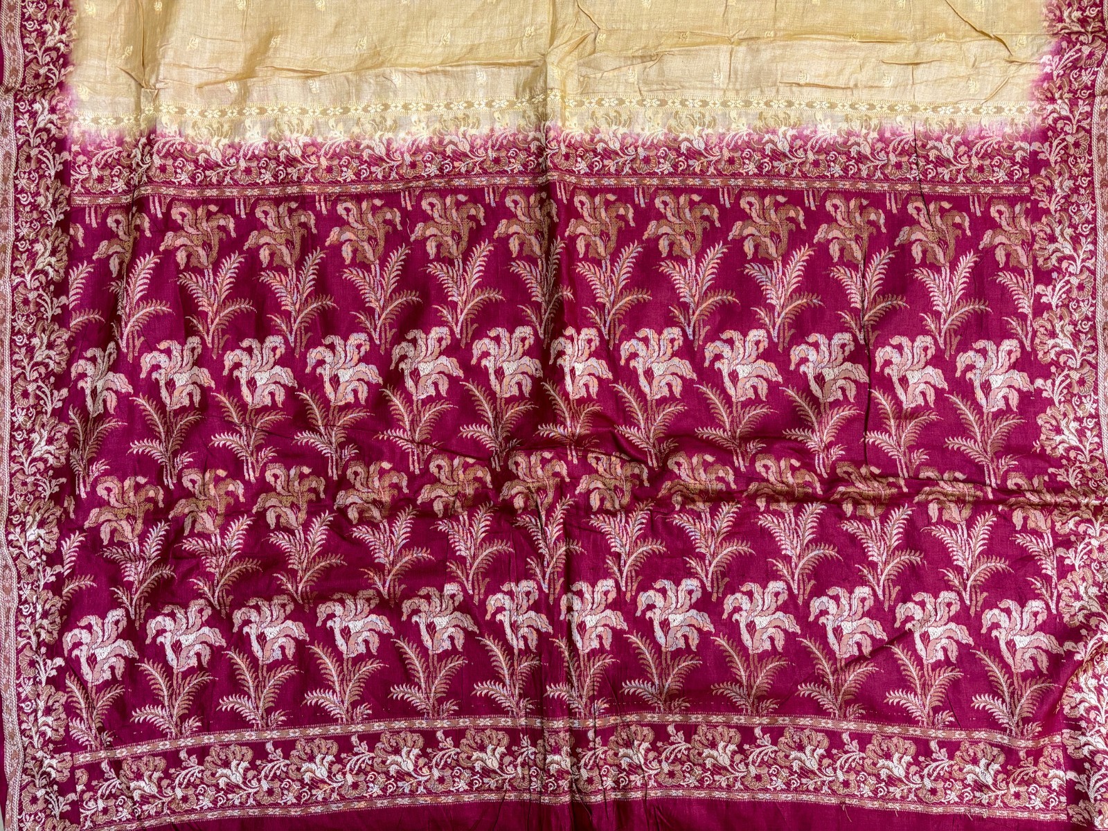 Vintage Tussar Silk Saree, Upcycled Printed Tussah Silk DIY Fabric TS1096
