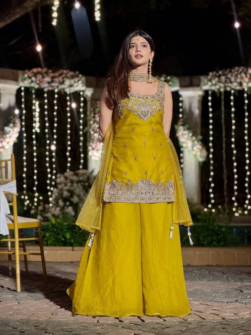 Eid Reception Party Wear Fandy Silk Sharara Plazzo Suit