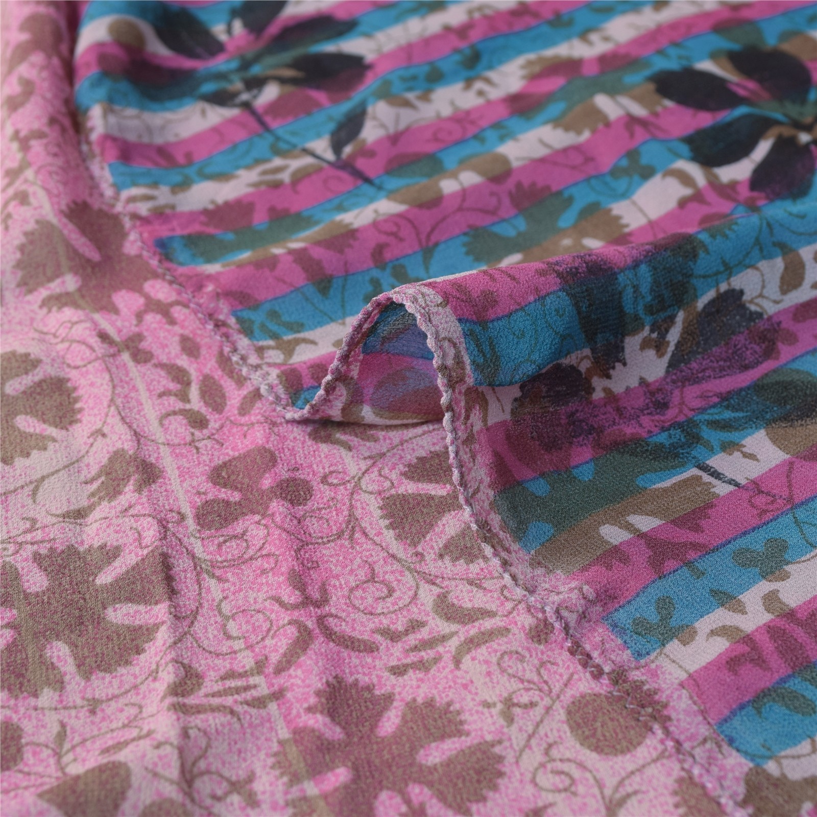 Sanskriti Vintage Pink &Cream Sarees Pure Georgette Silk Print Sari Craft Fabric