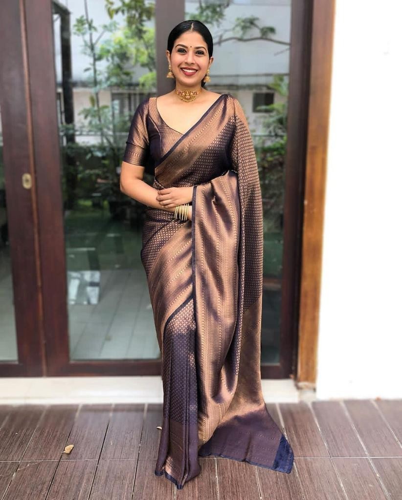 Premium Lichi Silk Saree Copper Zari Woven Rich Pallu Latest Trending Sari Gift