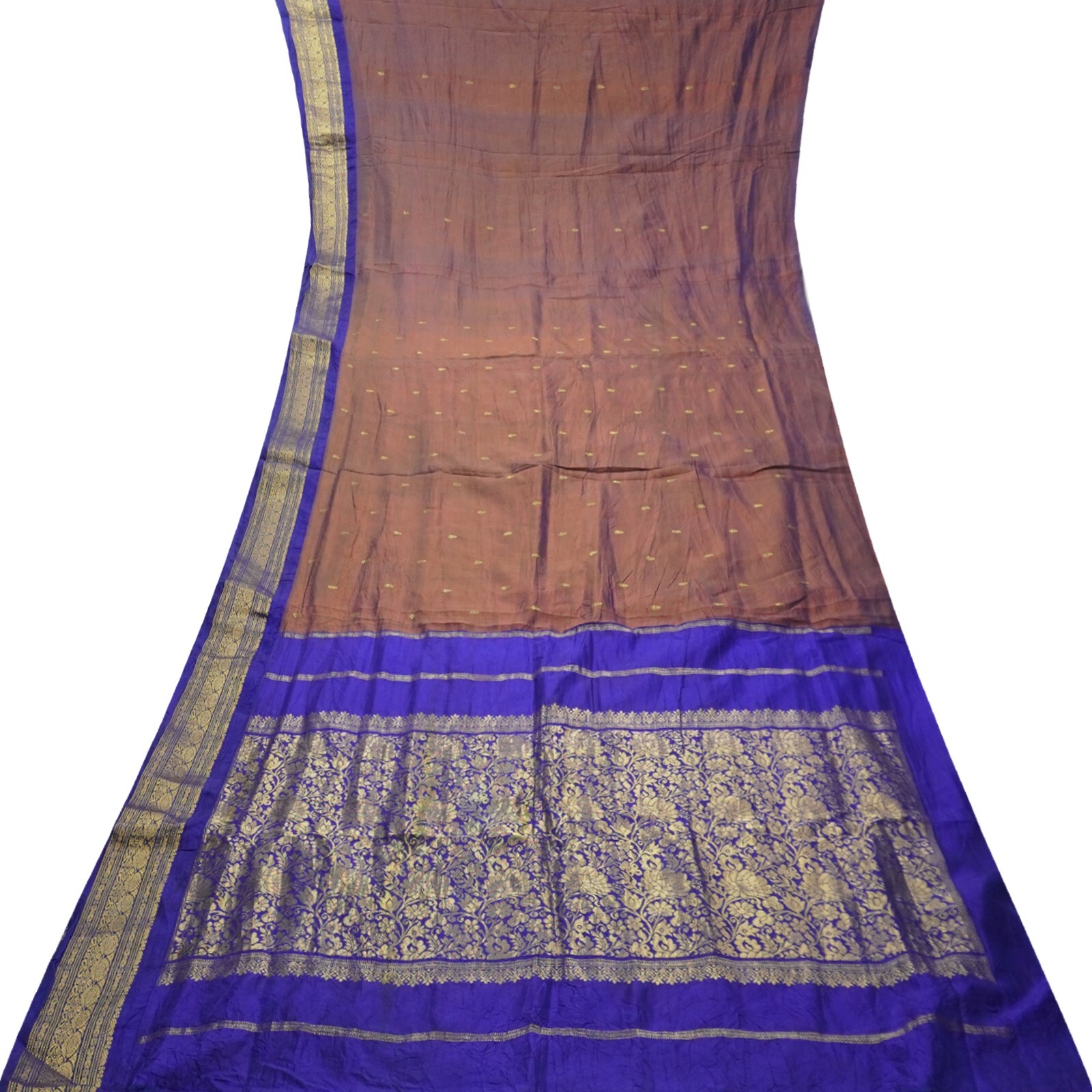 Vintage Purple Dual Tone Saree 100% Pure Silk Zari Woven Traditional Sari Fabric
