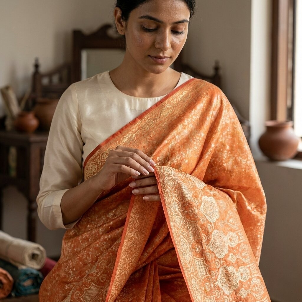 Sanskriti Vintage Peach Blend Silk Saree Banarasi Brocade Tanchoi Woven 5.5Ysari