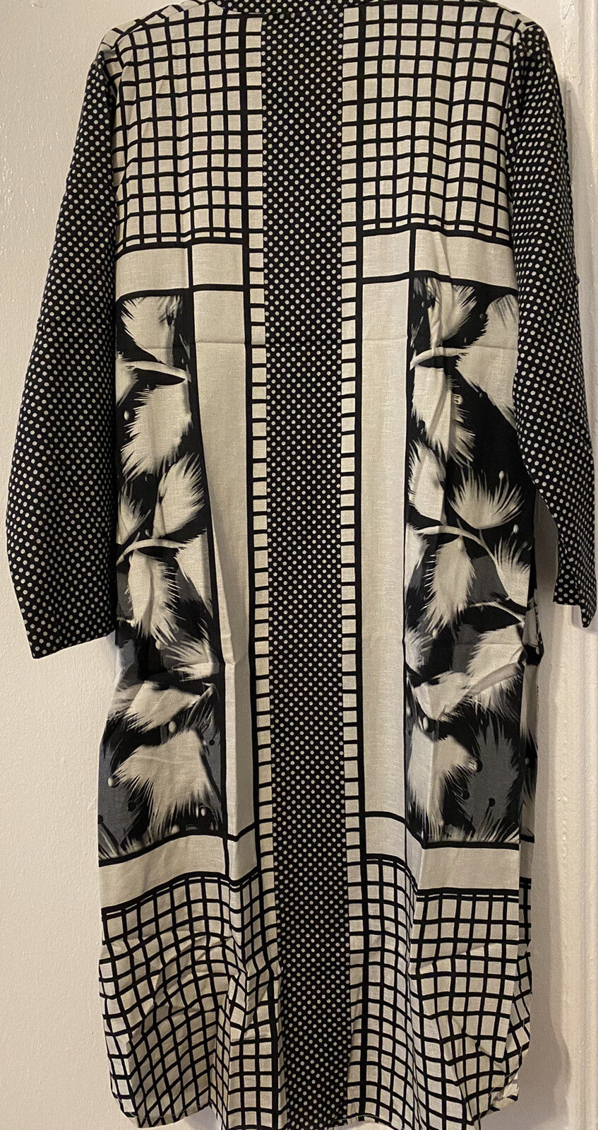 Black & Light Grey Nishat Linen Printed Summer Cotton Stitched Shirt Kameez S