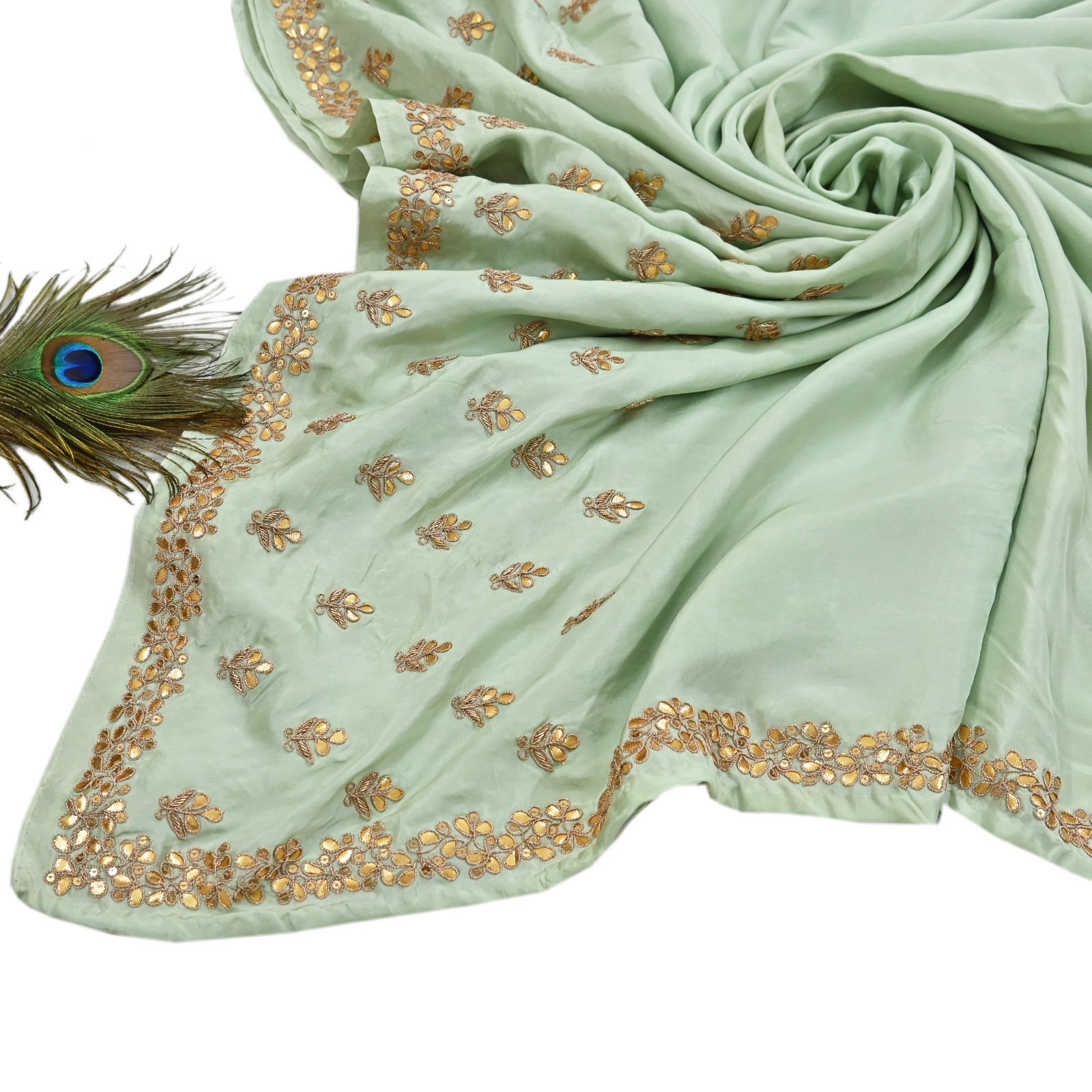 Rare Vintage Pista Green Pure Silk Zardozi Gota Hand Embroidered Designer Saree