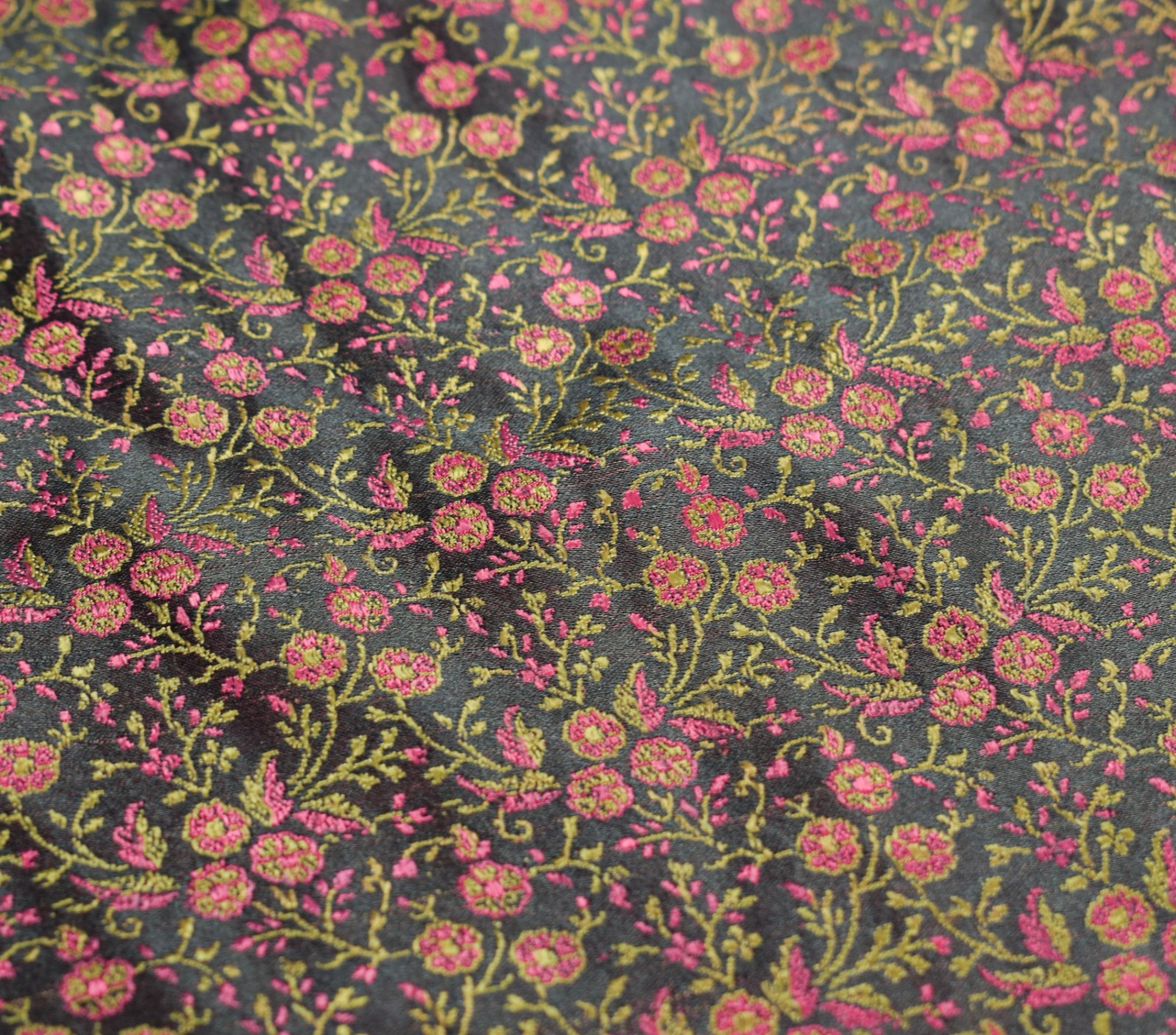 Sushila Vintage Heavy Saree Pure Satin Silk Banarasi Black Woven Sari Fabric