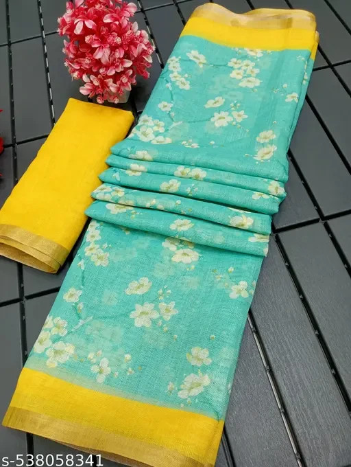Women’s Cotton Linen saree with Running Blouse Piece