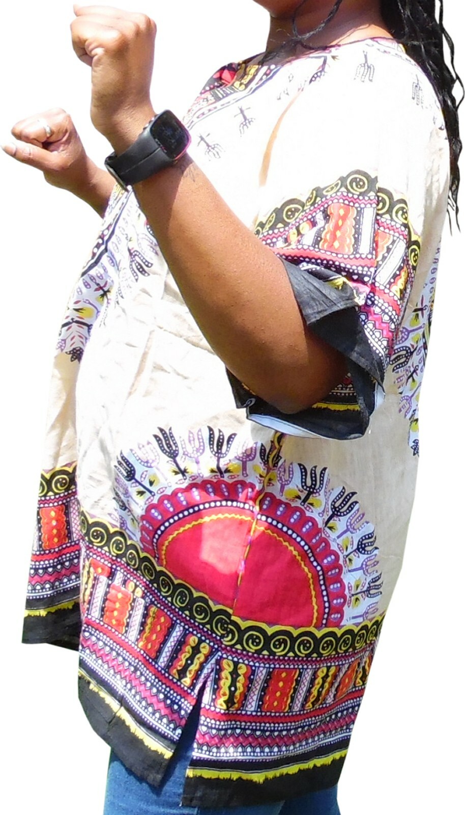 Womens BEIGE Dashiki Shirt African Blouse Top Rap Rapper ~ FAST SHIPPING