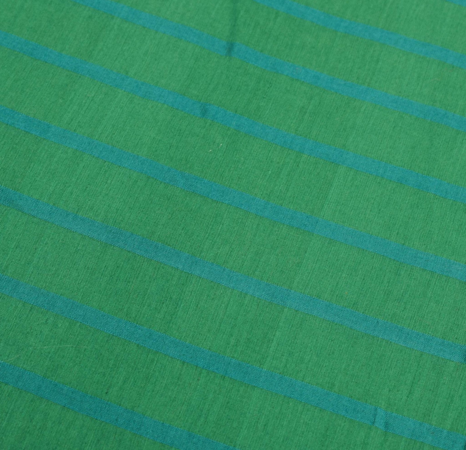 Sushila Vintage Green Saree Pure Cotton Silk Stripes Woven 6 Yard Sari Fabric