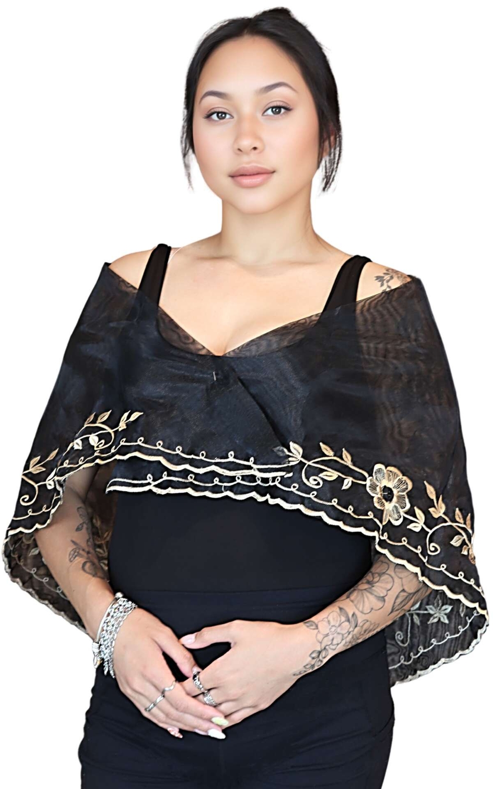 Handmade Kapamilya Alampay | Embroidered Organza Shawl for Women