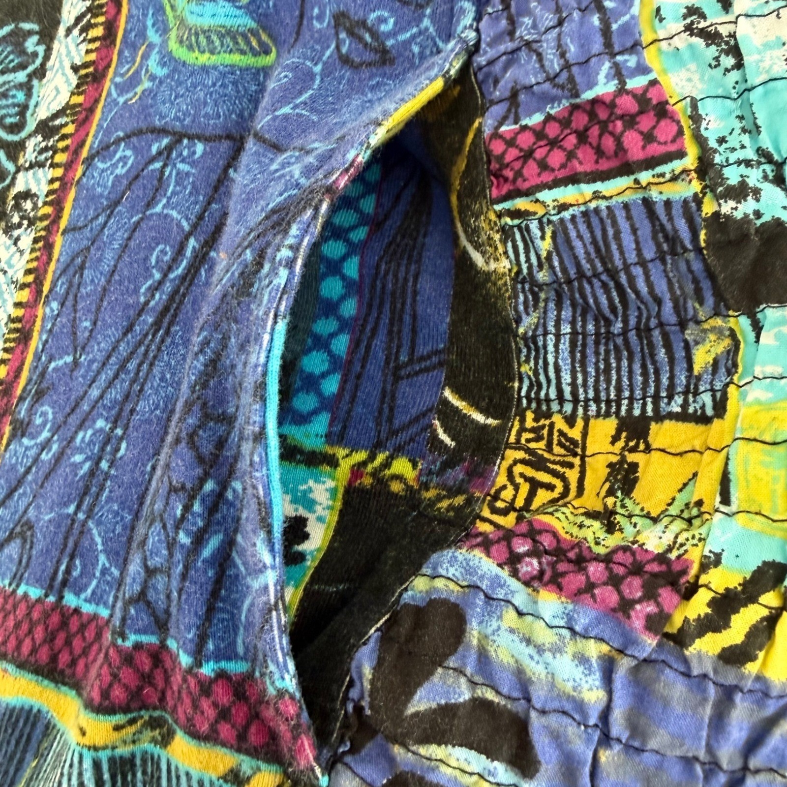 Vintage Chicos Jacket Art To Wear 100% Cotton Asian Buddha Blue Purple 2 Large