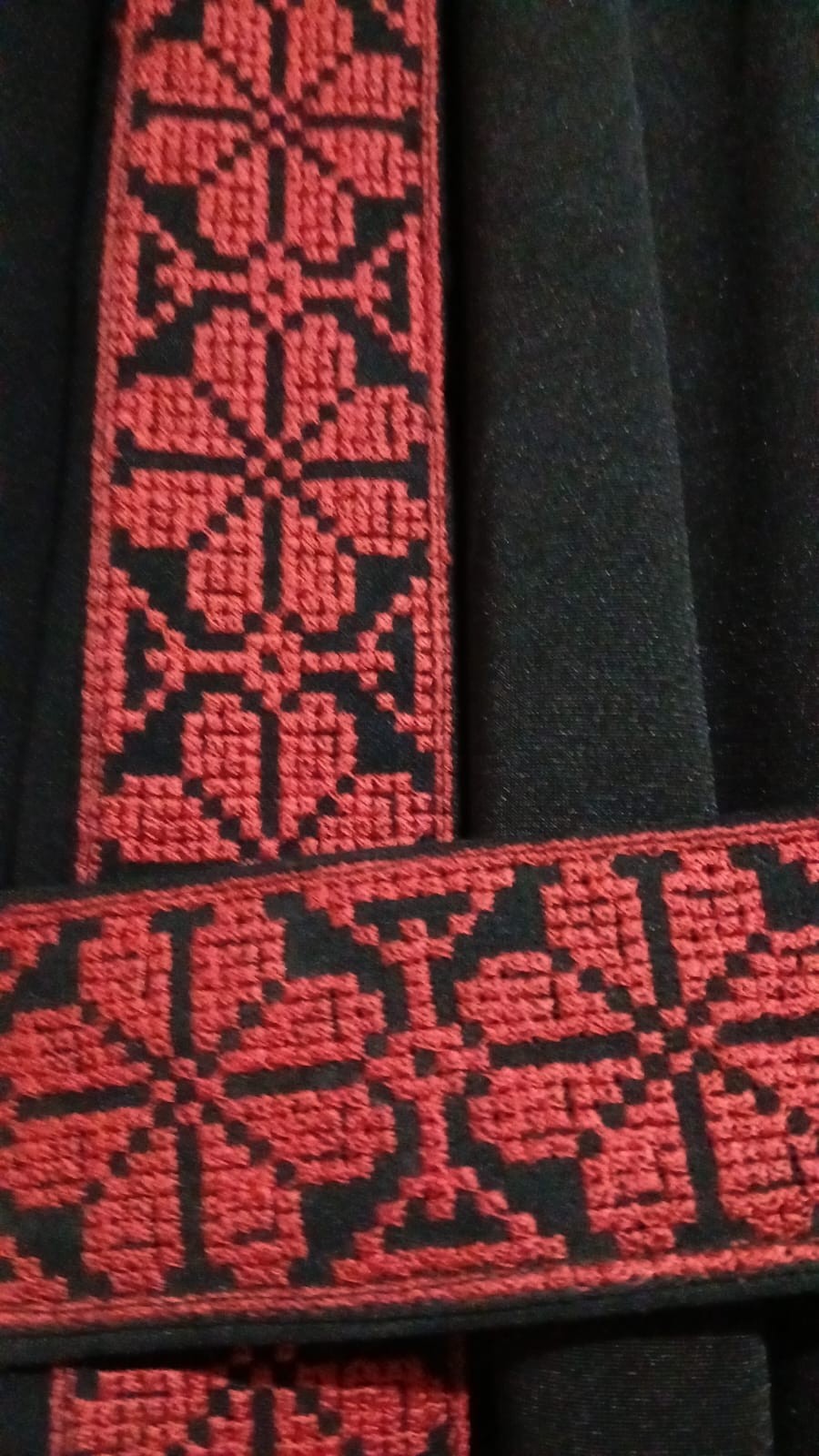 Traditional Palestinian Embroidered Maxi Dress Black Red Long Sleeve