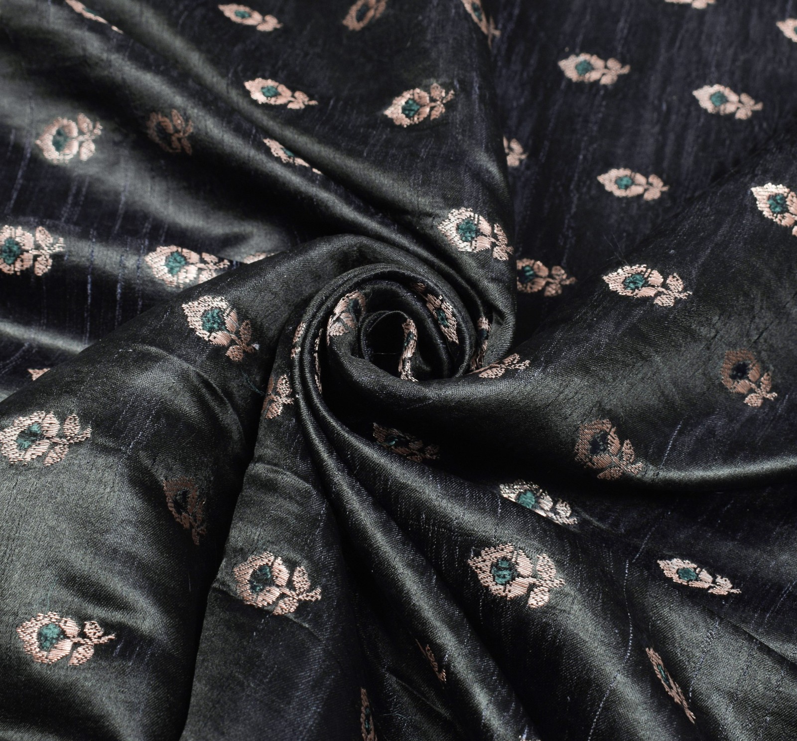 Sushila Vintage Heavy Banarasi Saree Pure Satin Silk Brocade Floral Black Sari