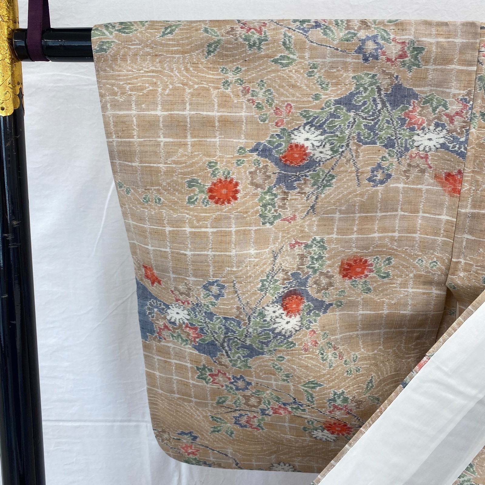 Japanese Vintage Kimono Silk Beige No Lining Traditional Authentic Length 62 in