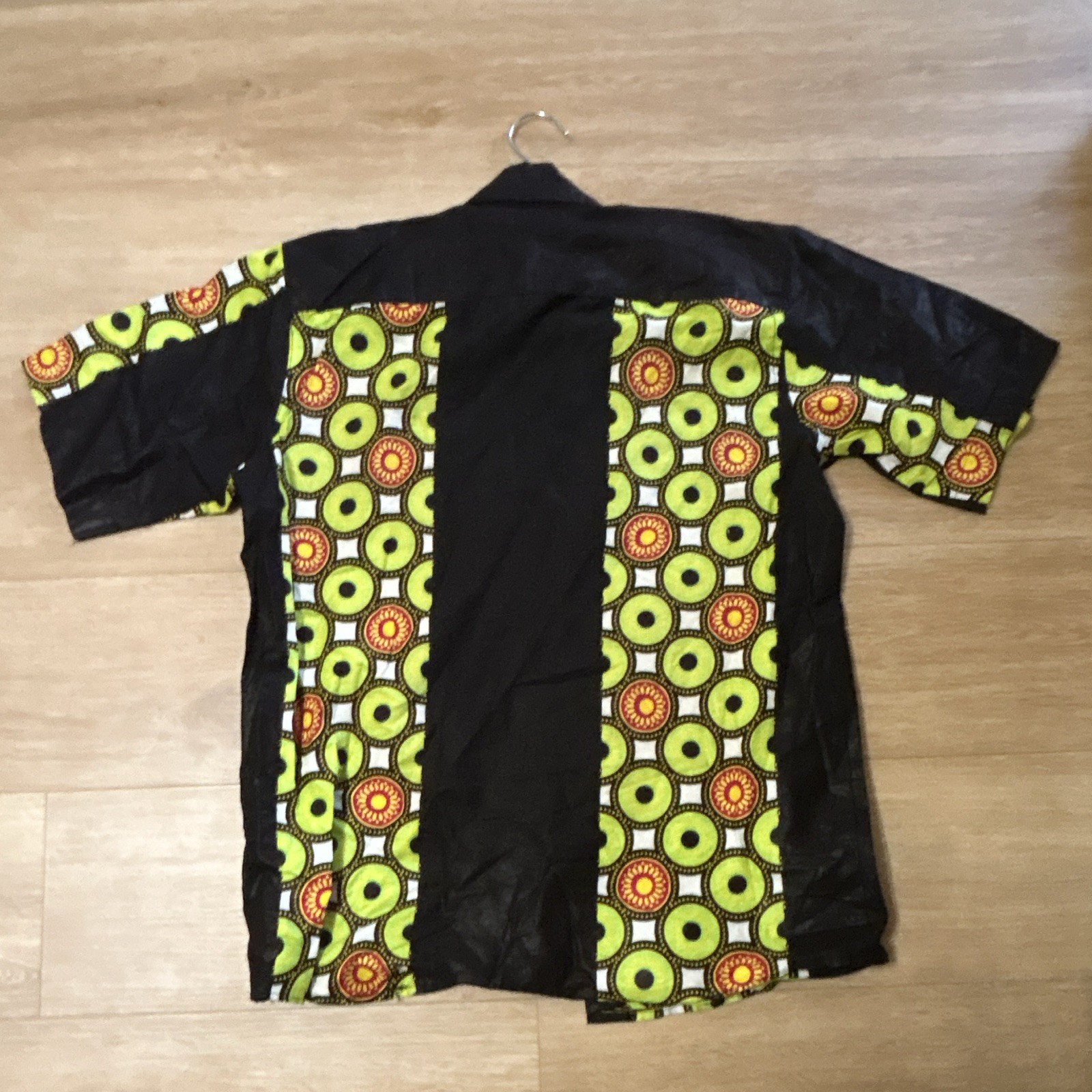 Men’s Dashiki African Print Ankara Cotton Short Sleeve Button-Up Shirt Size L
