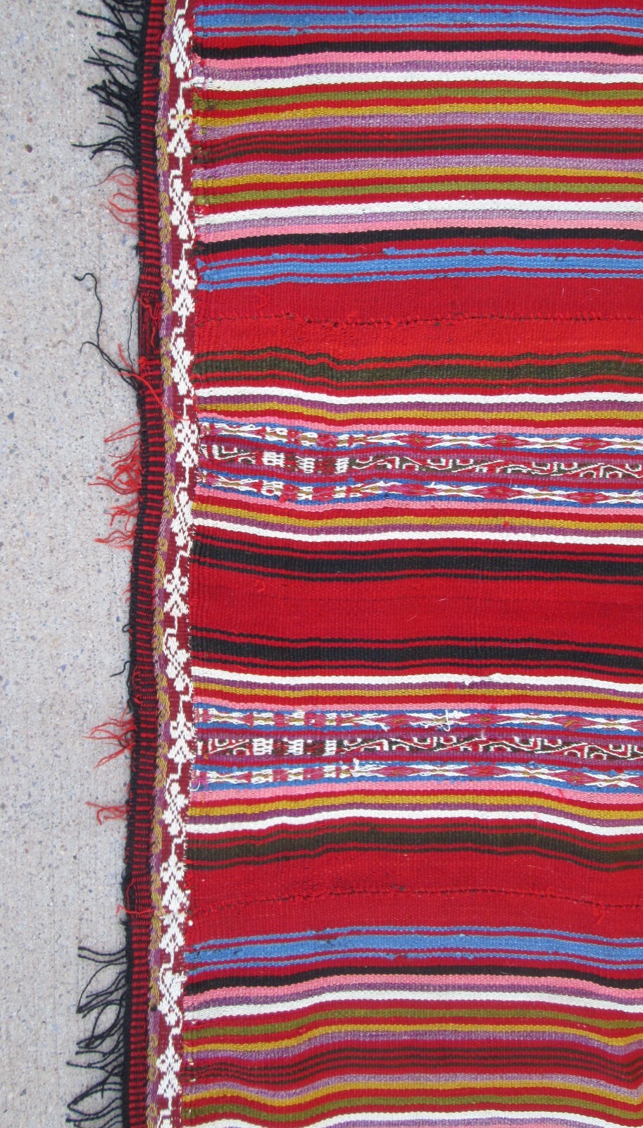 Bolivian Poncho Vintage Multi-Color Red 52 inch by 58 inch Textile