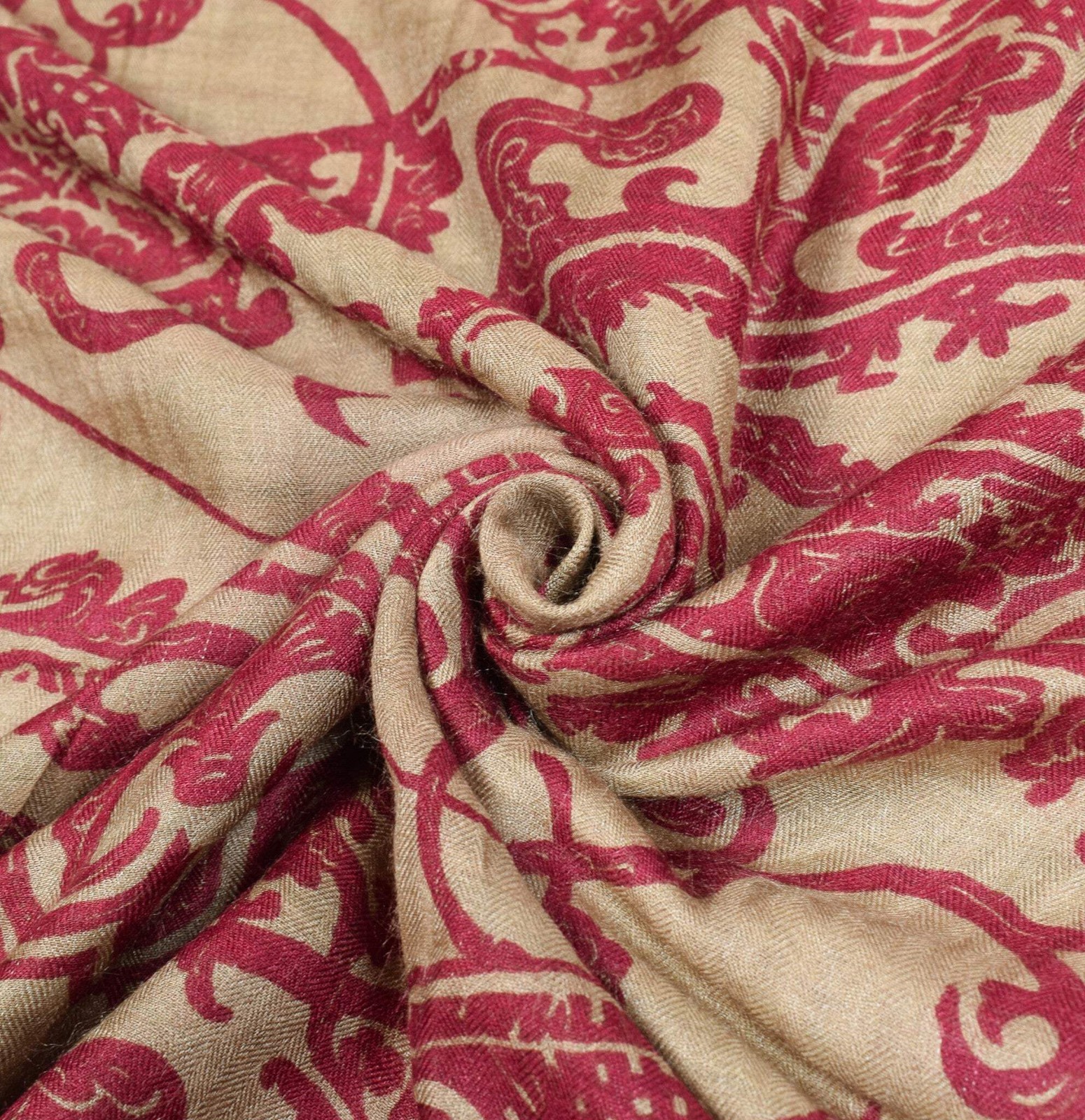 Sushila Vintage Pure Woolen Saree Abstract Print Brown Magenta Soft Sari Fabric