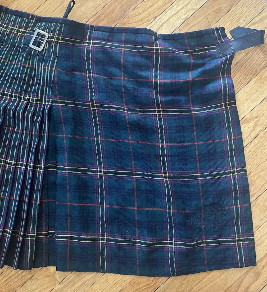 Vintage Thomas Gordon Kilt Green Plaid Kennedy Tartan in Modern Colors w/ Pin