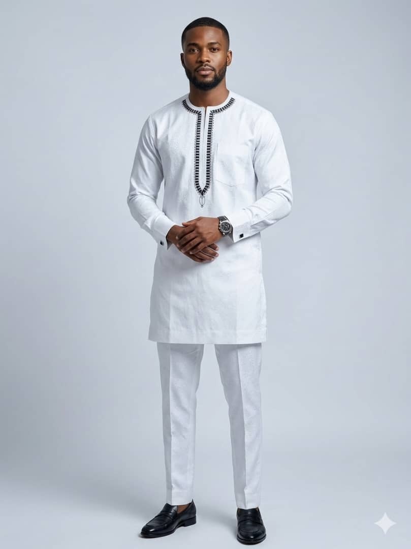 Two Piece White Soft Cotton Dashiki For Men Size Large